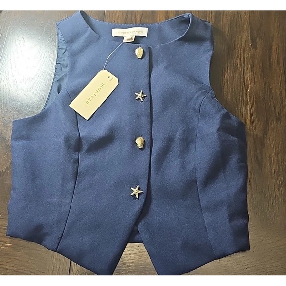 Monteau Los Angeles Navy Blue Sleeveless Blazer Vest Size Small - Picture 5 of 9